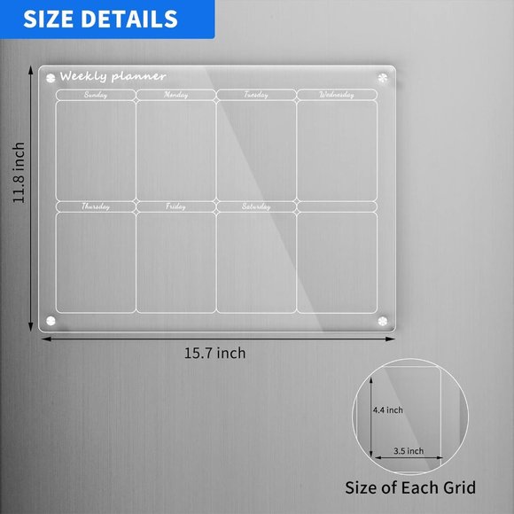 Acrylic Magnetic Weekly Calendar for Fridge, 16"x12" Inches Clear Weekly Planner - Picture 4 of 4